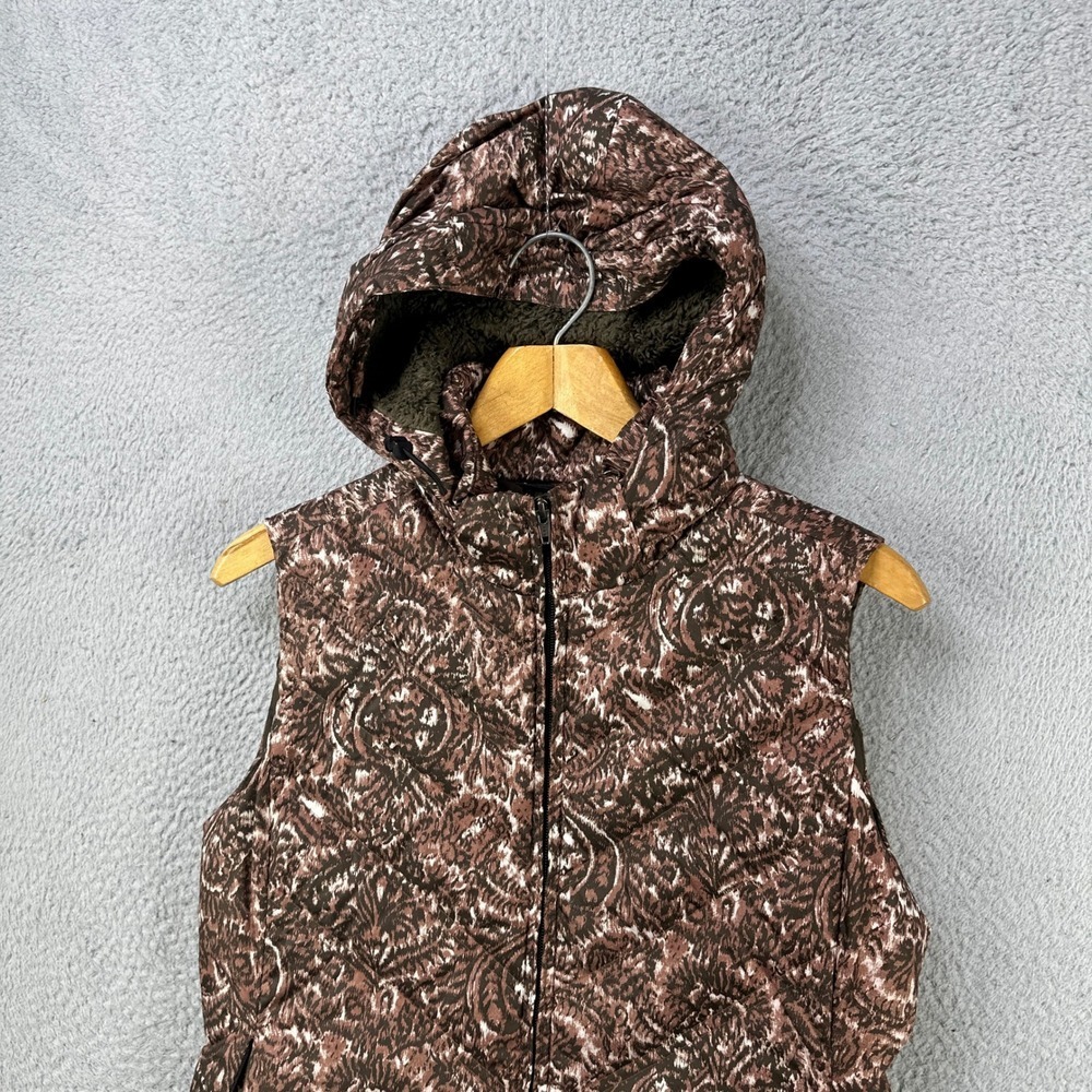 Patagonia Vest Goose Down Puffer Womens Medium Brown Full Zip Hoodie Pockets